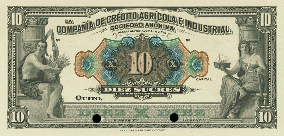 Front of Ecuador pS274p: 10 Sucres from 1921