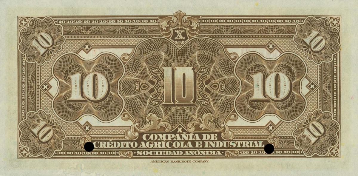 Back of Ecuador pS274s: 10 Sucres from 1921