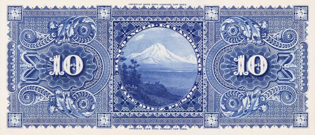 Back of Ecuador pS94p: 10 Pesos from 1886