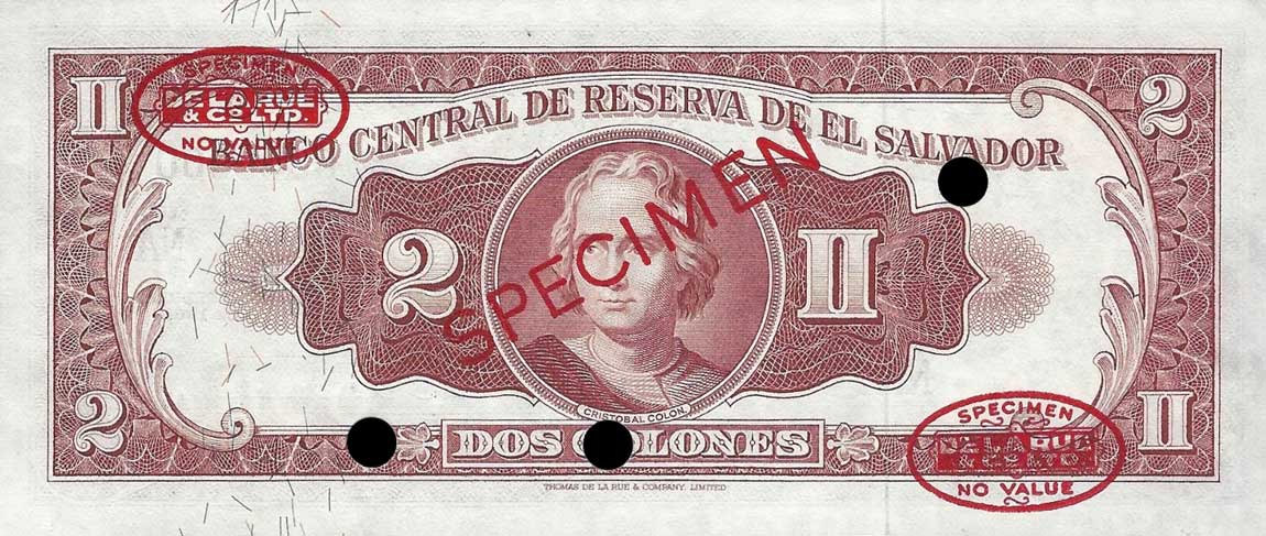 Back of El Salvador p101s1: 2 Colones from 1962