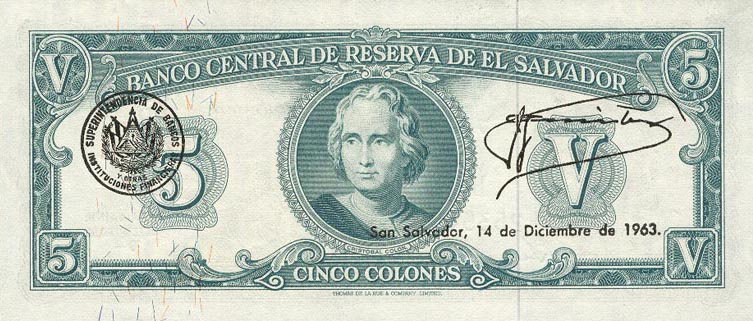 Back of El Salvador p102a: 5 Colones from 1962