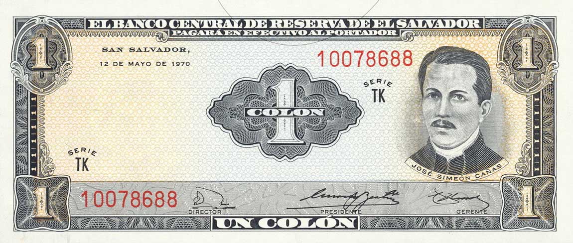 Front of El Salvador p110a: 1 Colon from 1968