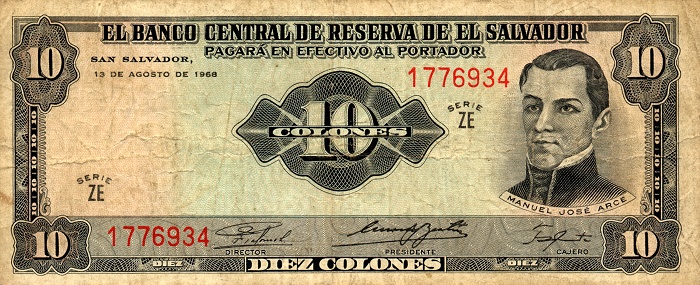 Front of El Salvador p112a: 10 Colones from 1968