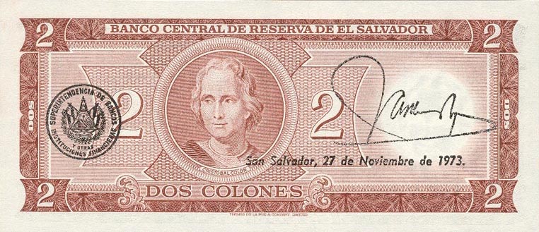 Back of El Salvador p116a: 2 Colones from 1972