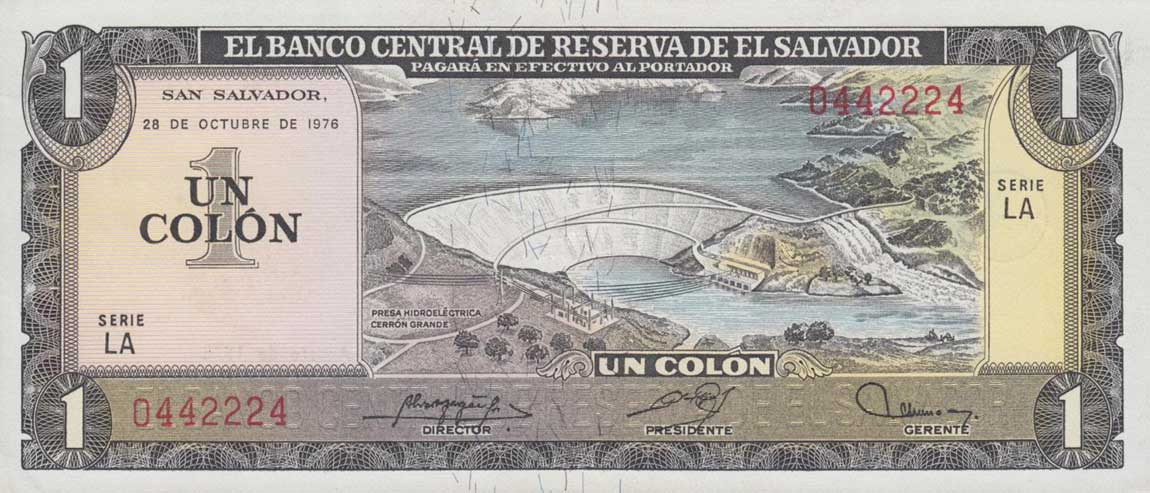 Front of El Salvador p123a: 1 Colon from 1976