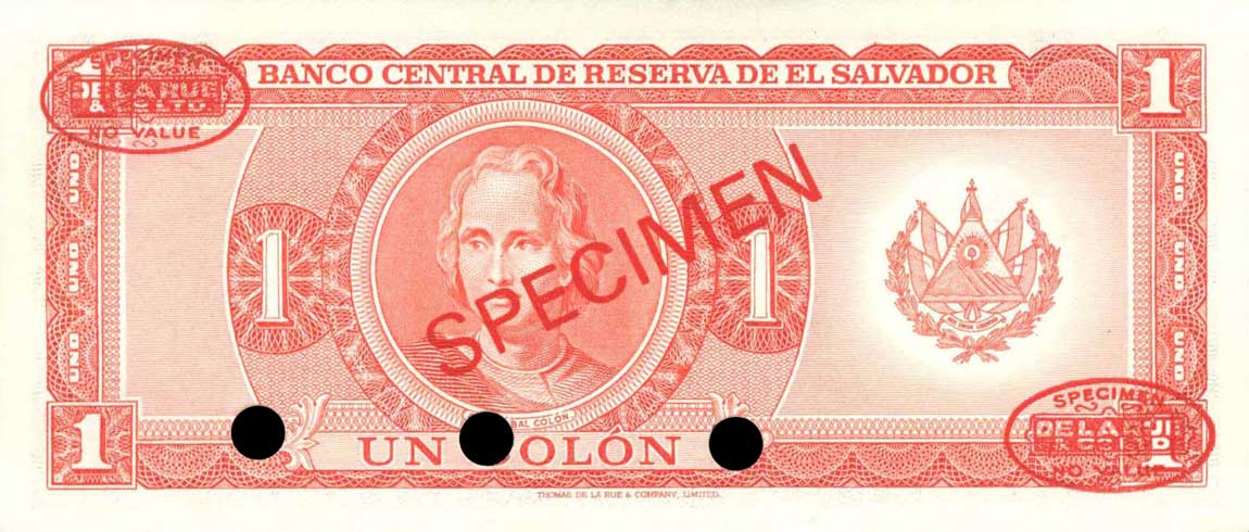 Back of El Salvador p125s: 1 Colon from 1979