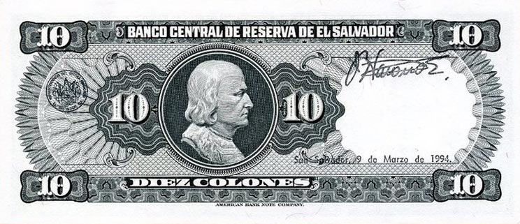 Back of El Salvador p135b: 10 Colones from 1988