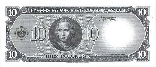 Back of El Salvador p141a: 10 Colones from 1995