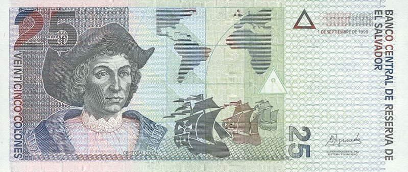 Back of El Salvador p155a: 25 Colones from 1999