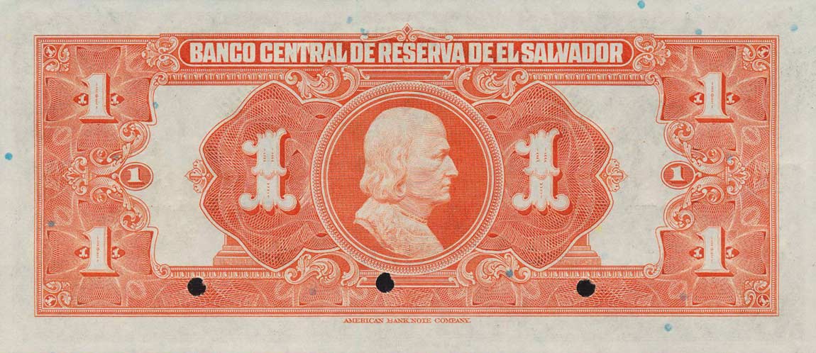 Back of El Salvador p75s: 1 Colon from 1934