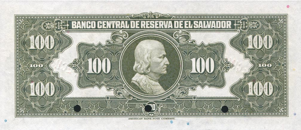 Back of El Salvador p80s: 100 Colones from 1934