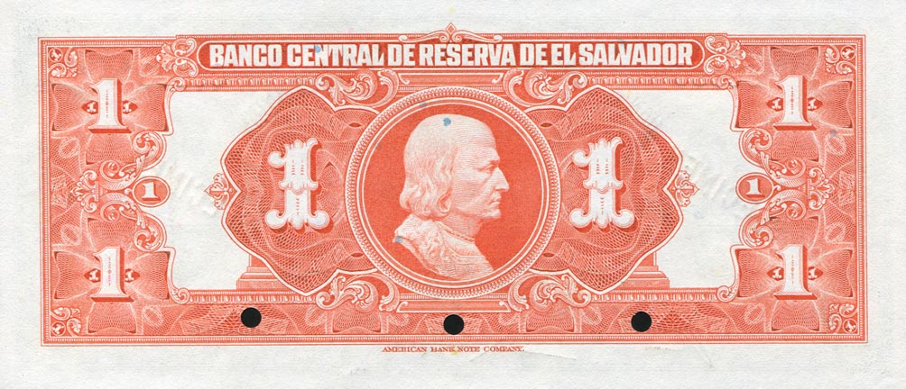 Back of El Salvador p83s: 1 Colon from 1944