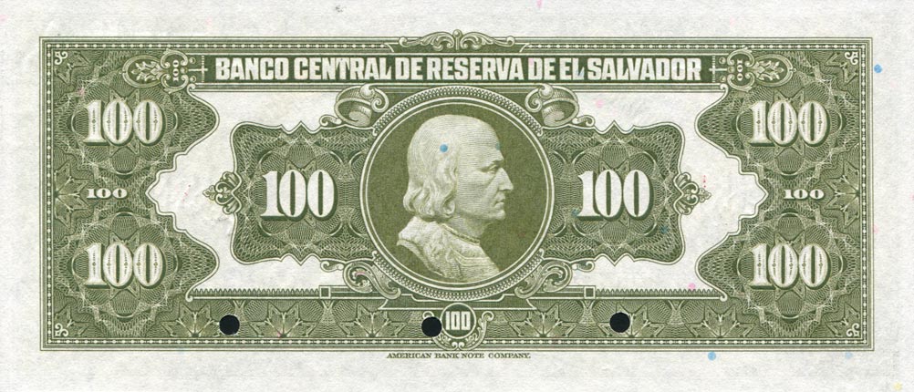 Back of El Salvador p86s: 100 Colones from 1942