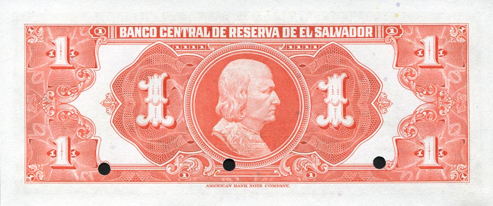 Back of El Salvador p93s: 1 Colon from 1957