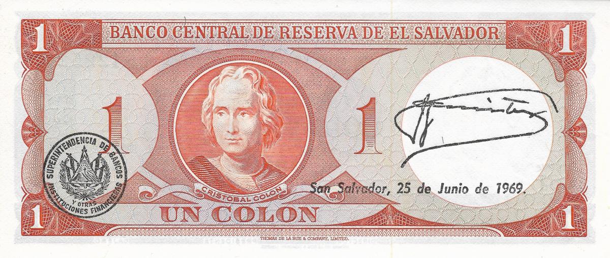 Back of El Salvador p108a: 1 Colon from 1967