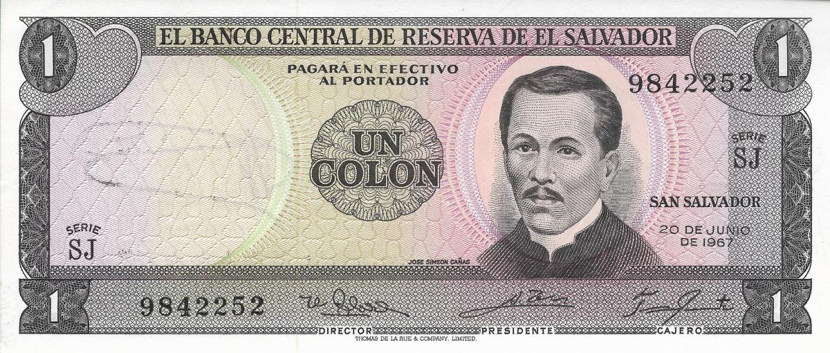 Front of El Salvador p108a: 1 Colon from 1967