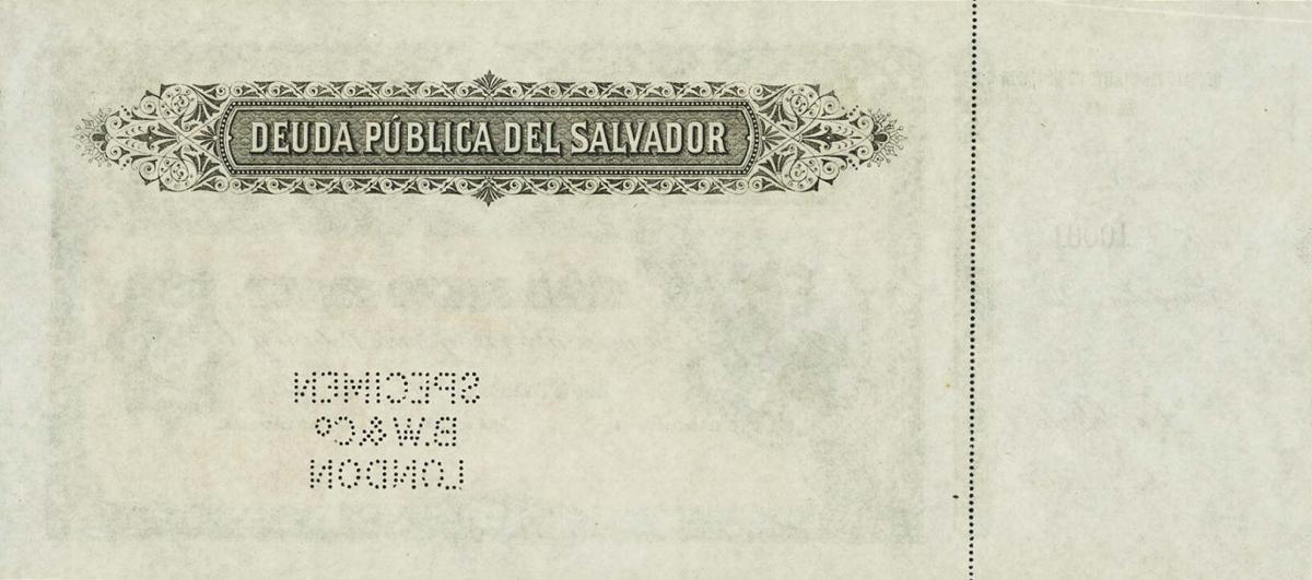 Back of El Salvador p33s: 5 Pesos from 1880