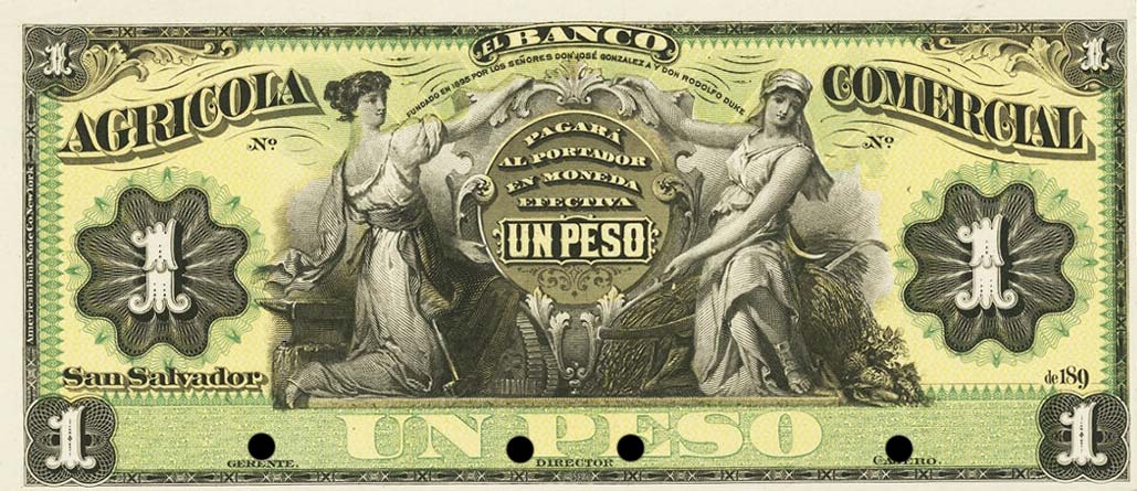 Front of El Salvador pS101p: 1 Peso from 1890