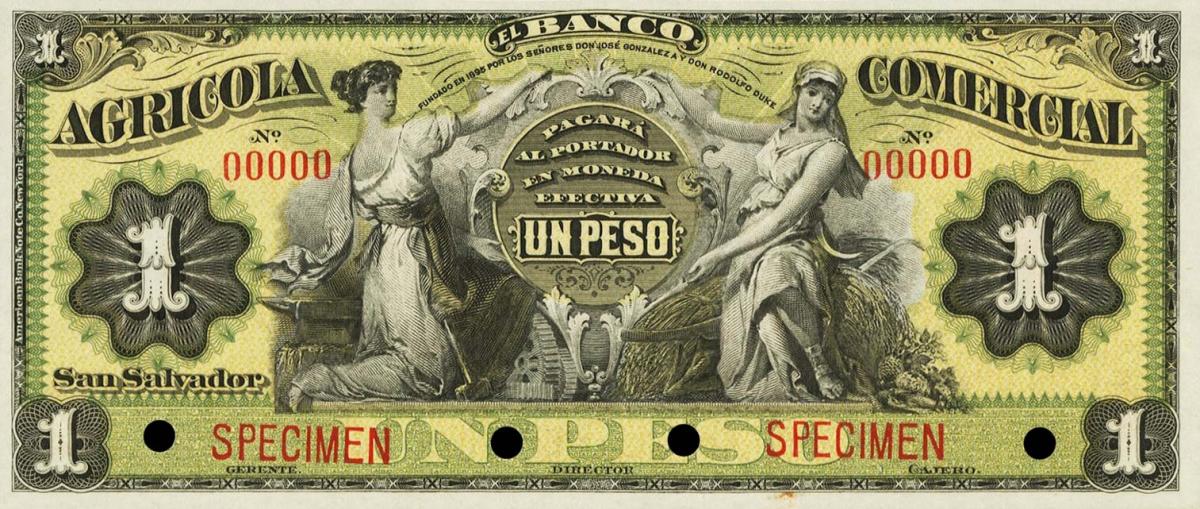 Front of El Salvador pS101s: 1 Peso from 1904