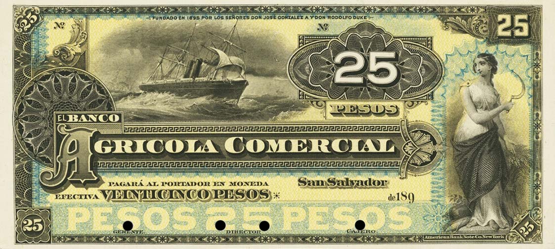 Front of El Salvador pS104p: 25 Pesos from 1890