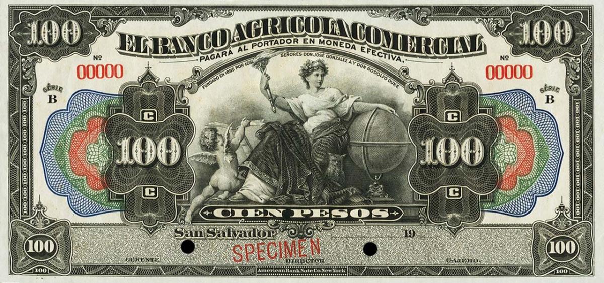 Front of El Salvador pS107s: 100 Pesos from 1915