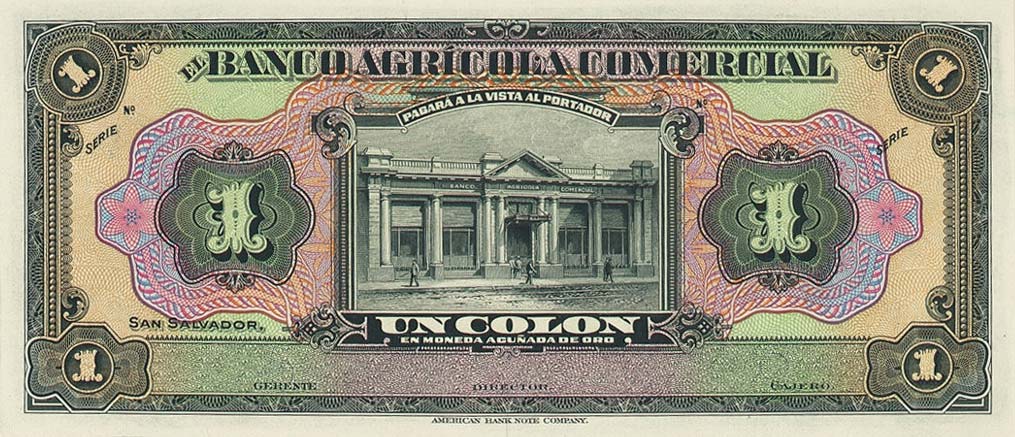 Front of El Salvador pS109p: 1 Colon from 1922