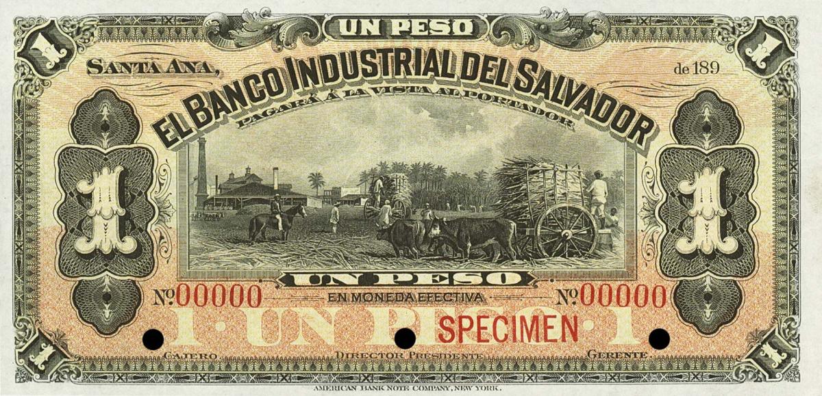 Front of El Salvador pS141s: 1 Peso from 1890