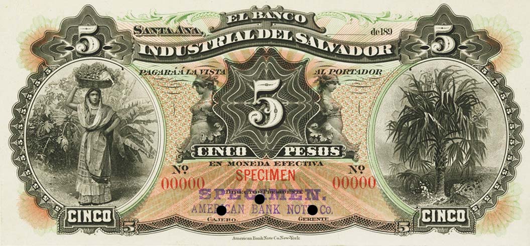 Front of El Salvador pS142p: 5 Pesos from 1896