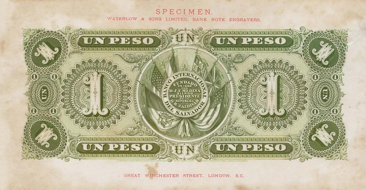 Back of El Salvador pS151s: 1 Peso from 1881