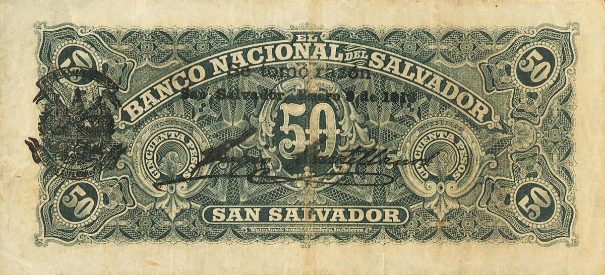 Back of El Salvador pS165: 50 Pesos from 1907