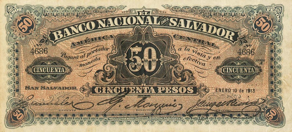 Front of El Salvador pS165: 50 Pesos from 1907