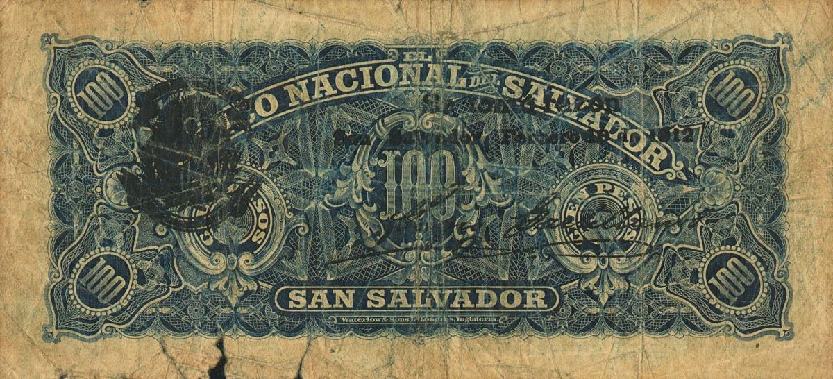 Back of El Salvador pS166b: 100 Pesos from 1908