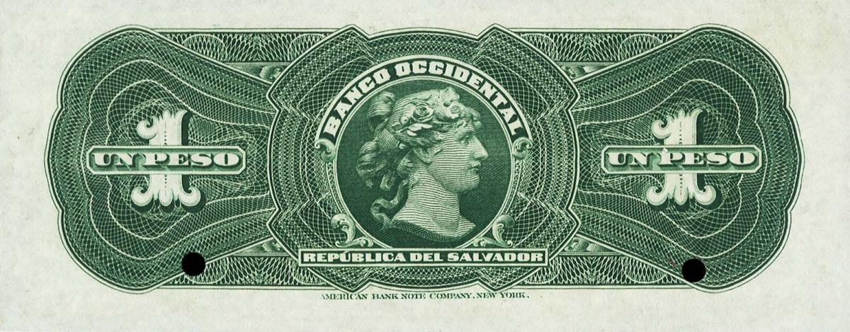 Back of El Salvador pS171s: 1 Peso from 1899