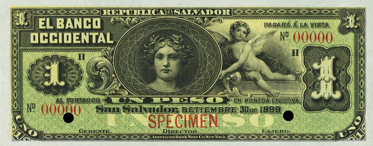 Front of El Salvador pS171s: 1 Peso from 1899