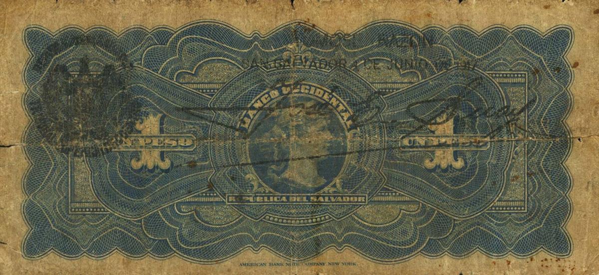 Back of El Salvador pS172a: 1 Peso from 1910