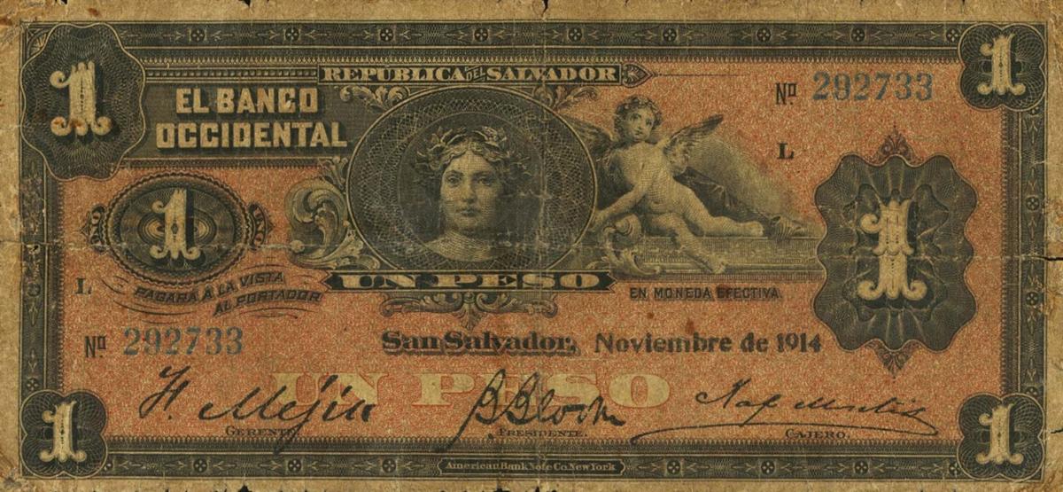 Front of El Salvador pS172a: 1 Peso from 1910