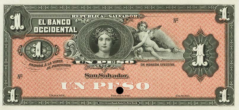 Front of El Salvador pS172p: 1 Peso from 1910