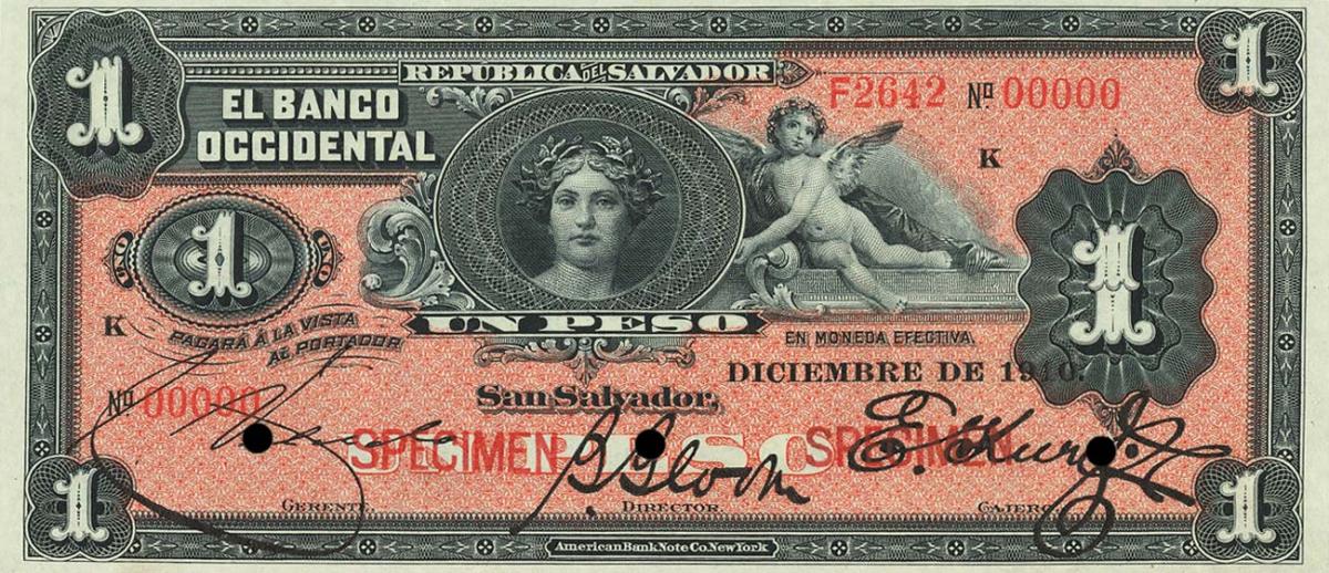 Front of El Salvador pS172s: 1 Peso from 1910