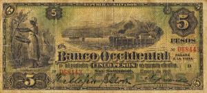 pS176c from El Salvador: 5 Pesos from 1906