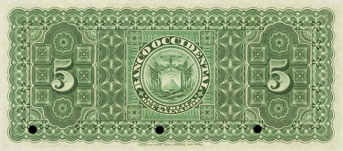 Back of El Salvador pS176s2: 5 Pesos from 1910