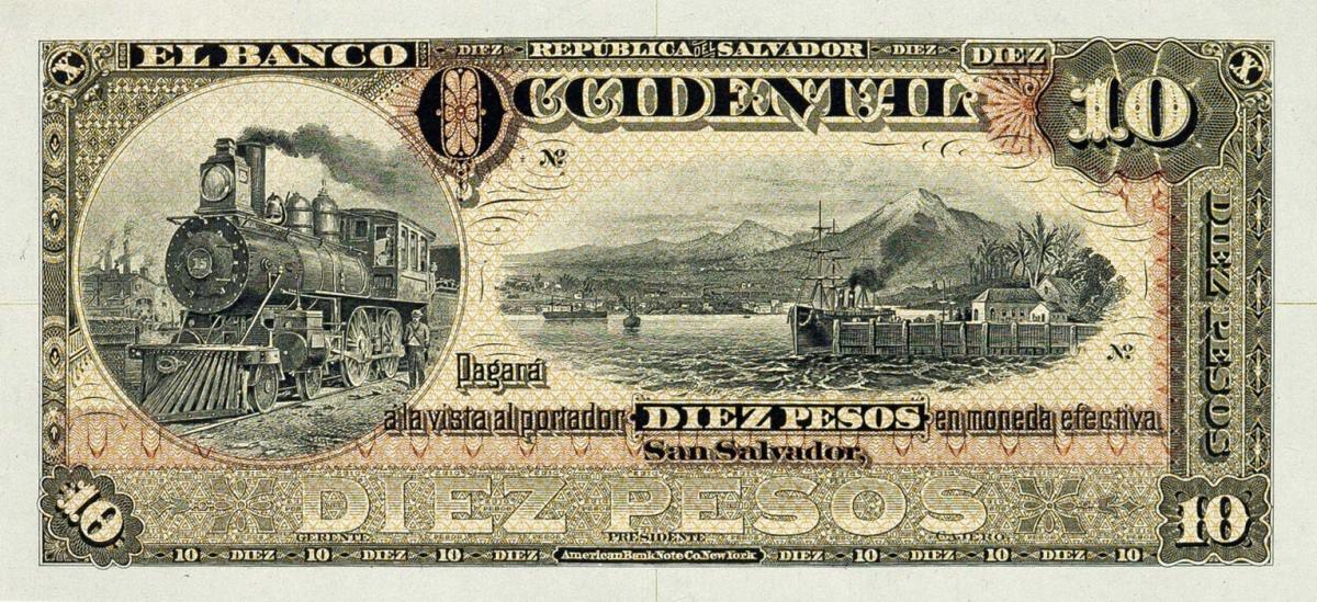 Front of El Salvador pS177p: 10 Pesos from 1917