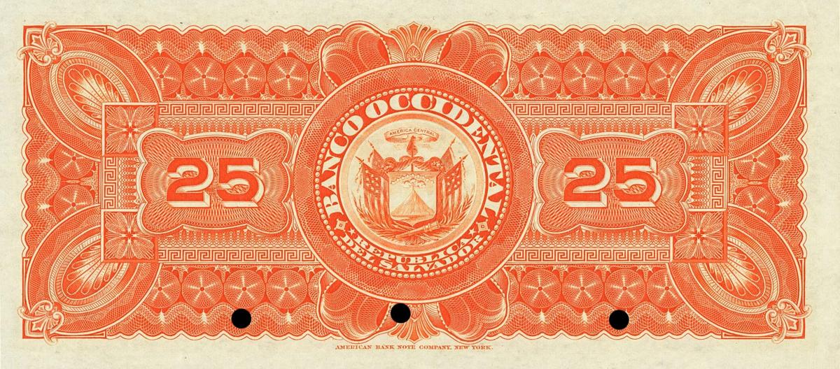 Back of El Salvador pS178s2: 25 Pesos from 1917