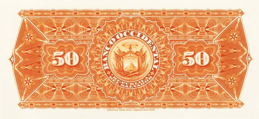 Back of El Salvador pS179p: 50 Pesos from 1890