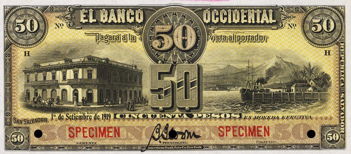 Front of El Salvador pS179s2: 50 Pesos from 1917