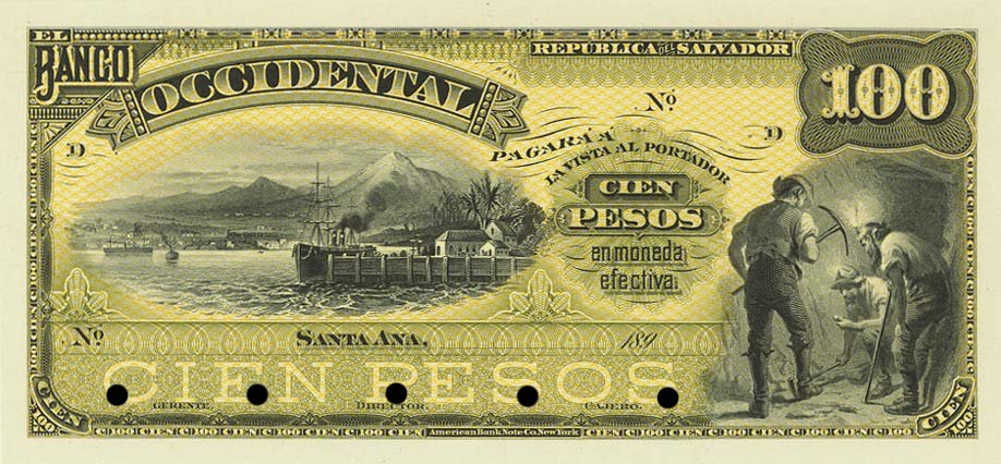 Front of El Salvador pS180p: 100 Pesos from 1890