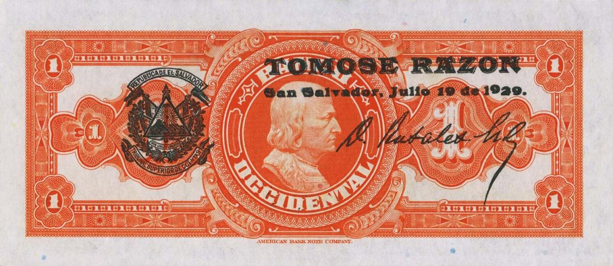 Back of El Salvador pS192a: 1 Colon from 1929