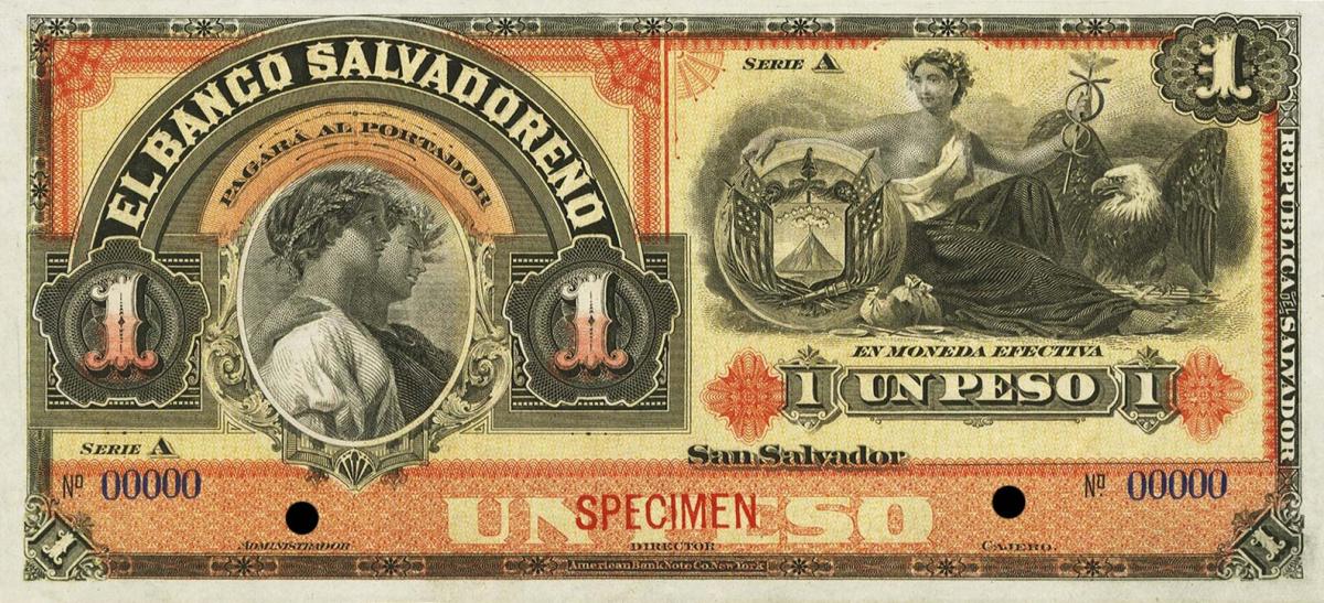 Front of El Salvador pS201s: 1 Peso from 1899