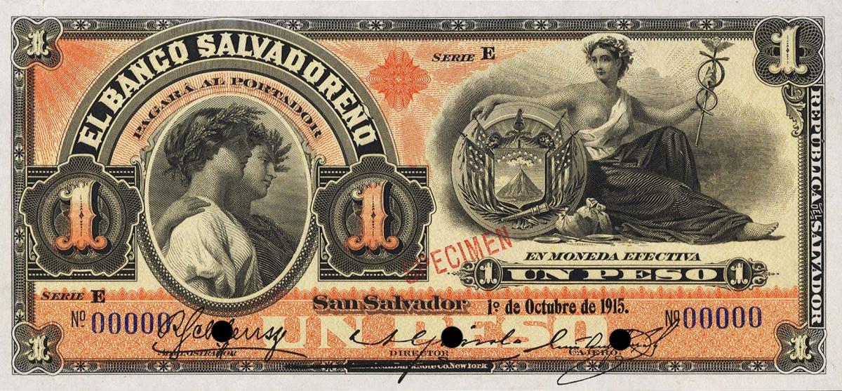 Front of El Salvador pS202s: 1 Peso from 1913