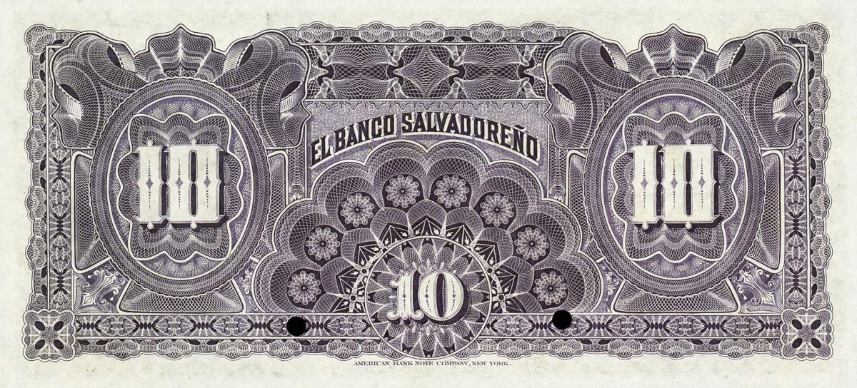 Back of El Salvador pS204s1: 10 Pesos from 1900