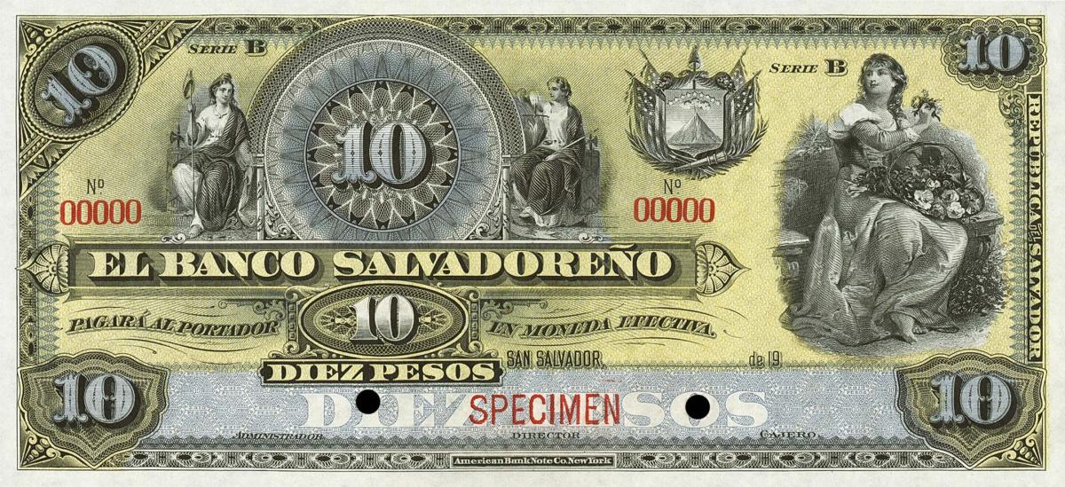 Front of El Salvador pS204s1: 10 Pesos from 1900